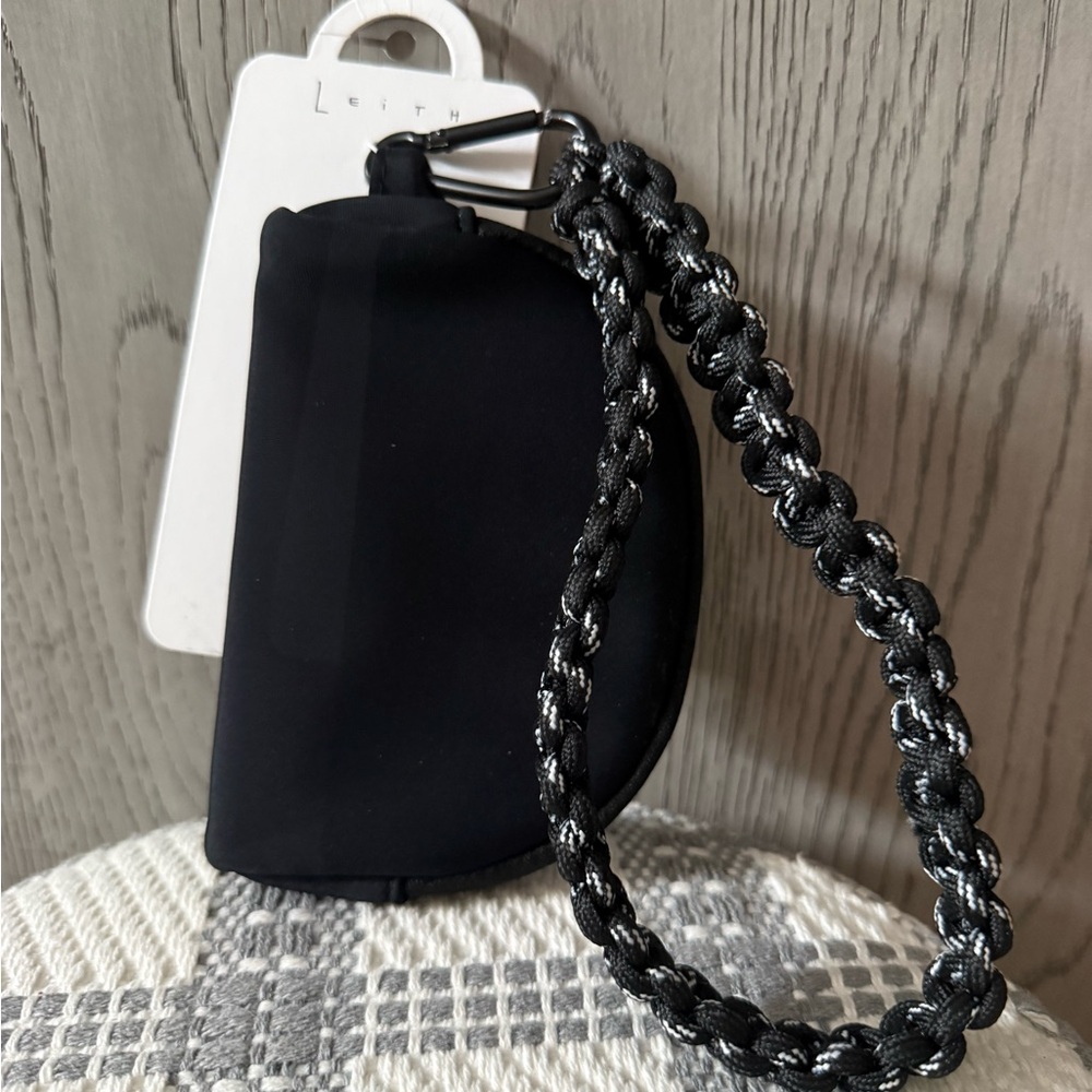 Leith Black Pouch with Braided Strap and Carabiner Bag Charm